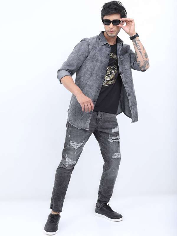 Grey jeans best sale with denim shirt