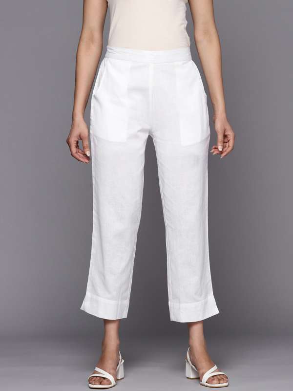 Buy White Solid Straight-Fit Cotton Pant Online in India -Beyoung