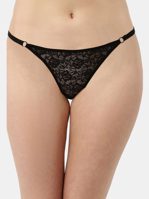 Buy CUT-OUT SATIN LACE BLACK THONG for Women Online in India