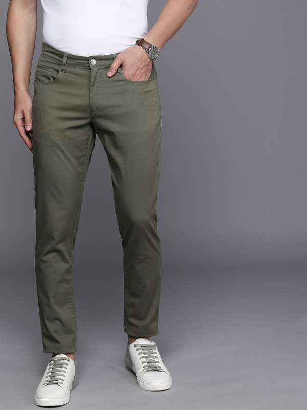 Buy Men Olive Green Regular Fit Self Design Formal Trousers online   Looksgudin