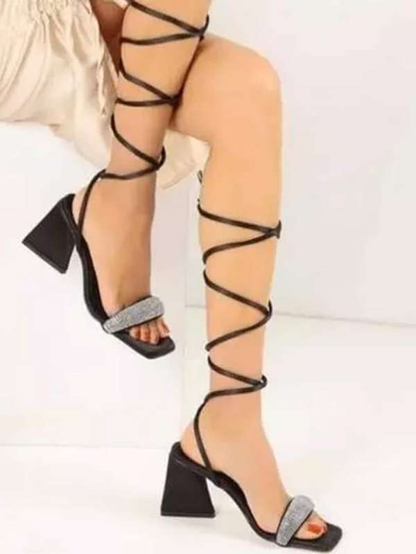 High Ankle Black Shoes Casual Heels Buy High Ankle Black Shoes
