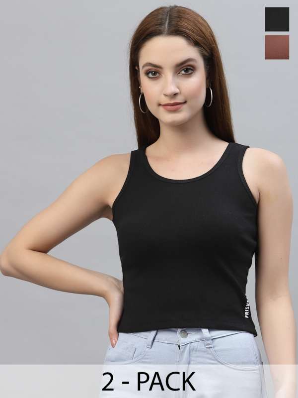 Qoxiao Tank Tops with Built in Bras Lace No Show Stretch India