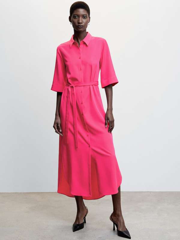 Mango Pink Solid Dress Buy Mango Pink Solid Dress online in India