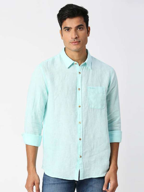 Buy Sky Blue Linen Full Sleeves Shirt Online