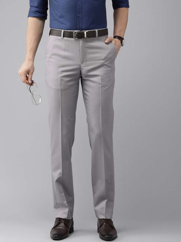 Mens Blue Synthetic Solid Midrise Slim Fit Formal Trouser