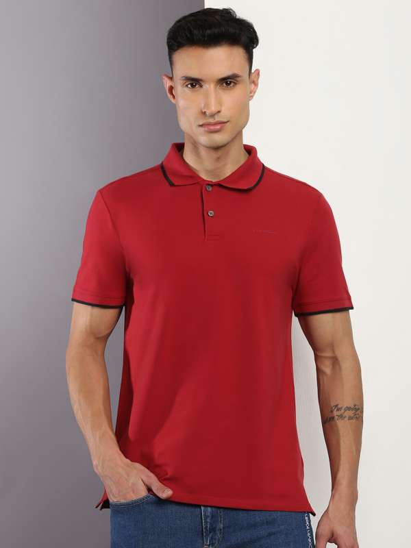 Calvin Klein Jeans Red Striped Polo Collar T Shirt 8778199.htm