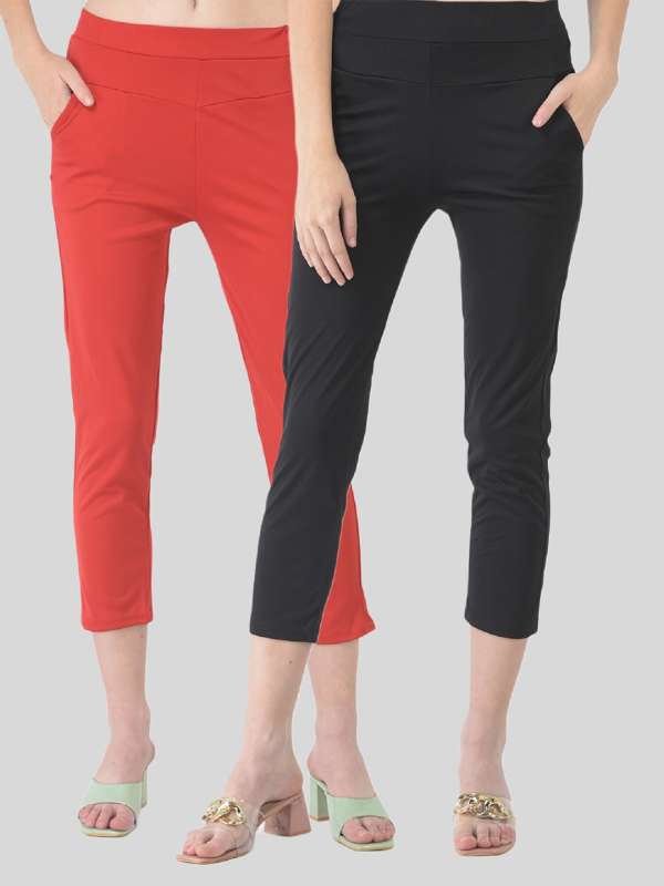 Buy online Red Cotton Jegging from Jeans & jeggings for Women by