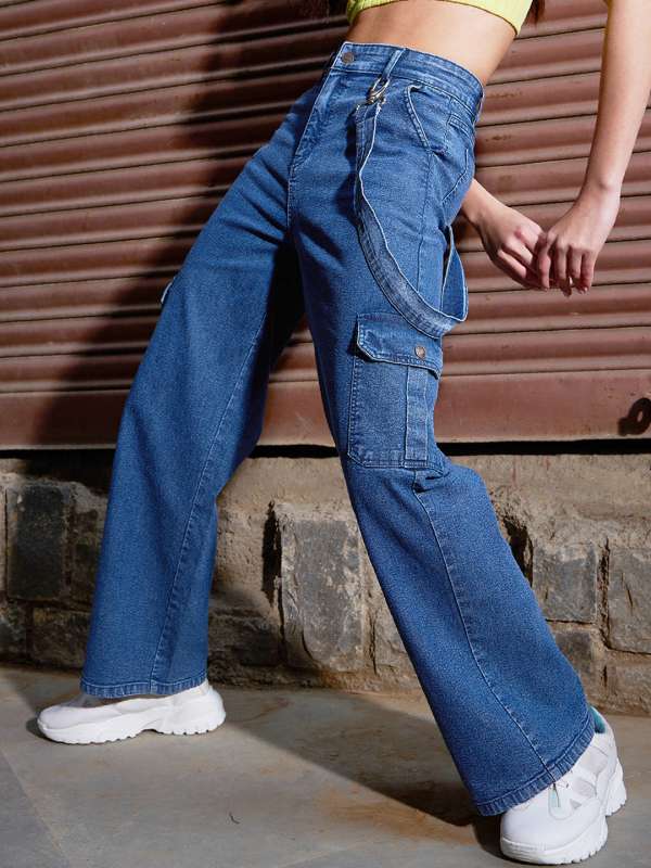 Buy Women Ice Blue Wide Leg Distressed Slit Jeans Online at Sassafras