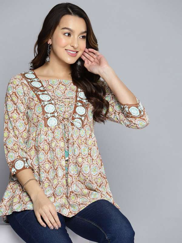 Buy HERE NOW Ethnic Motifs Printed Lace Up Detailed Pure Cotton Kurti Kurtis for Women 21982478 Myntra