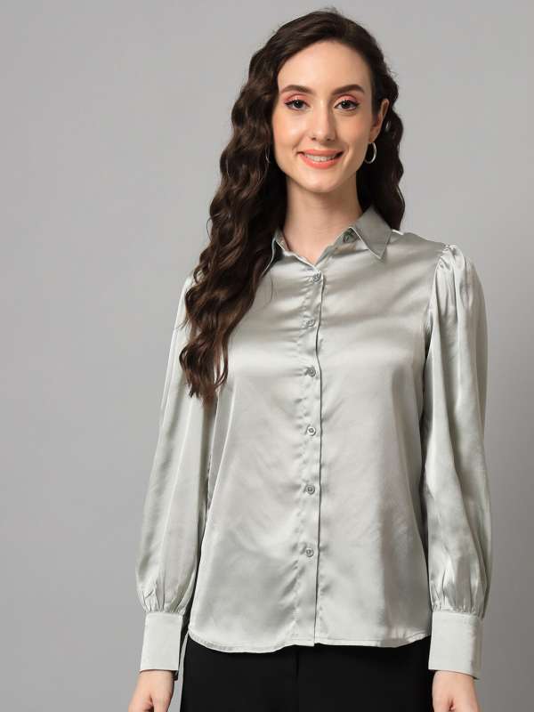 Light Copper Brown Pure Satin Silk Shirt Style Collared Button