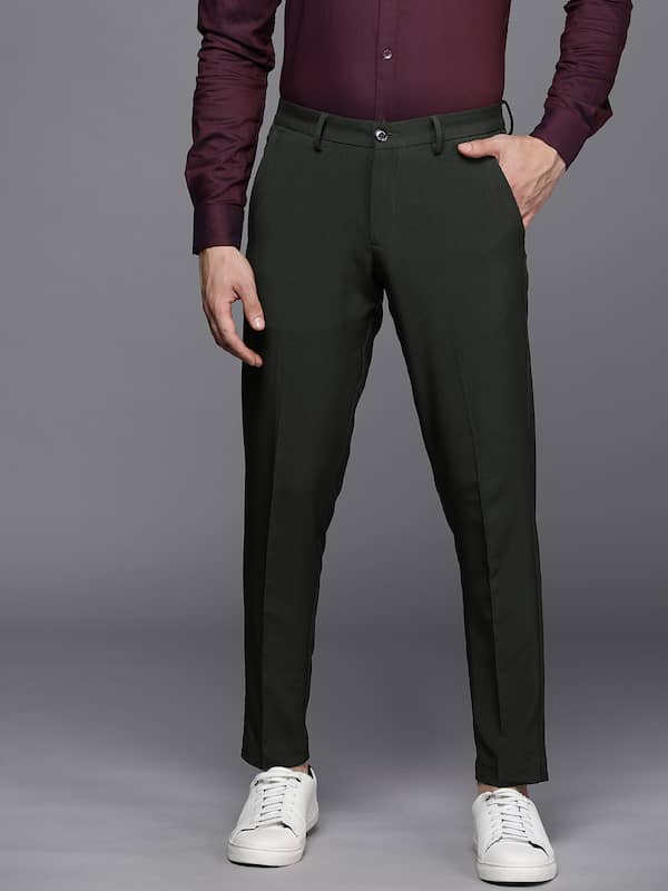 Buy Men Khaki Custom Fit FlatFront Casual Trousers online  Looksgudin
