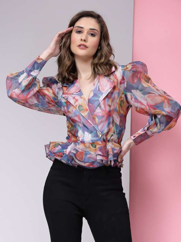 SHEIN CURVE+ Plus Floral Print Batwing Sleeve Blouse