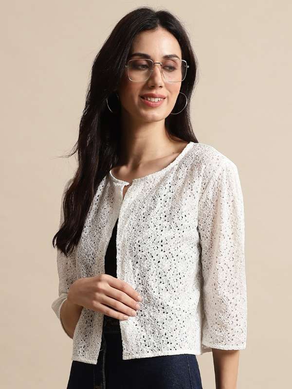 White Embroidered Shrug Buy White Embroidered Shrug online in India