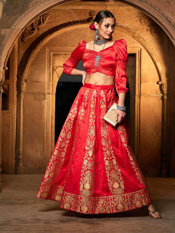 Buy Women Red Foil Print V Neck Crop Top Online at Sassafras