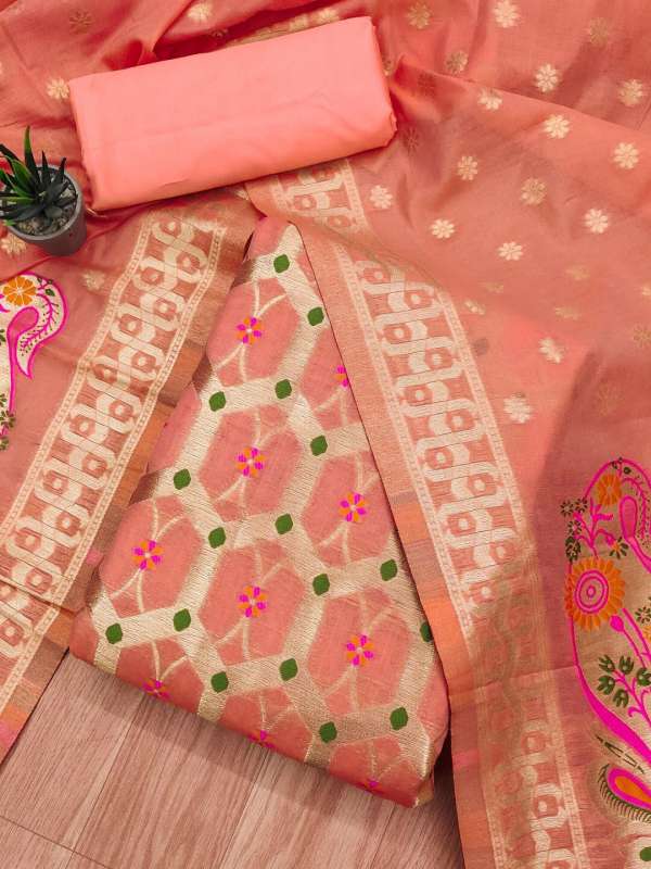 Peach colour churidar materials top