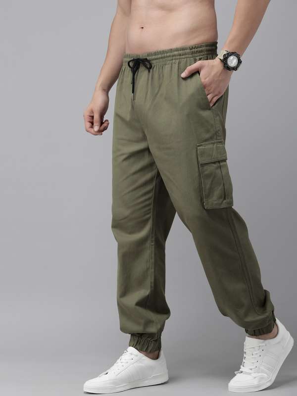 Buy Roadster Olive Green Cargo Jogger Fit Trousers - Trousers for