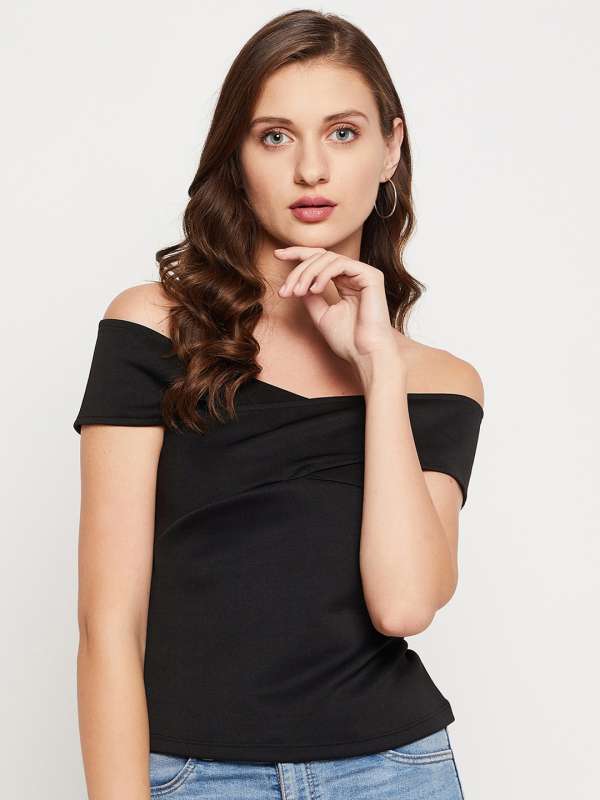 Plain black bardot online top