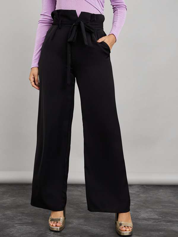 Tall Nude Flared High Waisted Paperbag Trousers  In The Style