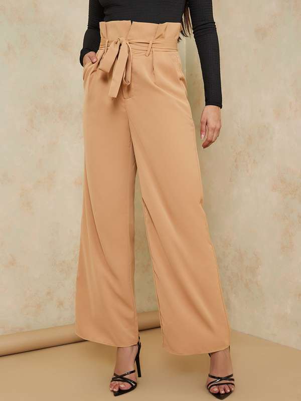 womens trousers elastic Tie Paperbag Waist Pants womens trousers Color   Rust Brown Size  Petite XS  Buy Online at Best Price in KSA  Souq is  now Amazonsa Fashion