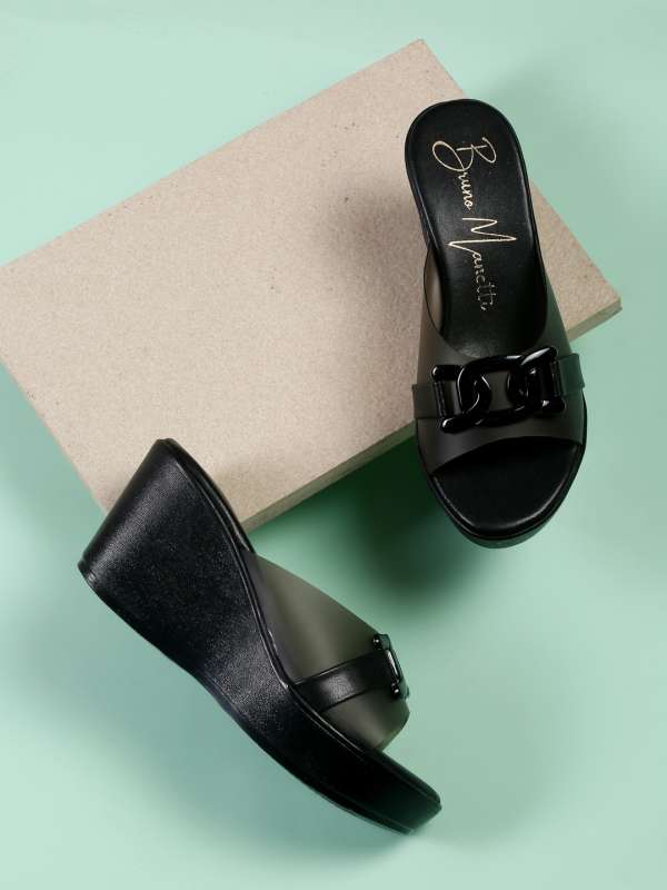 Black shop leather wedges