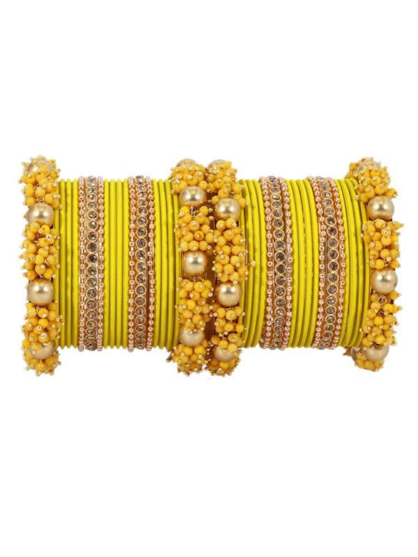 Bandhani Yellow Golden Bangle Set 2919439 Htm Buy Bandhani