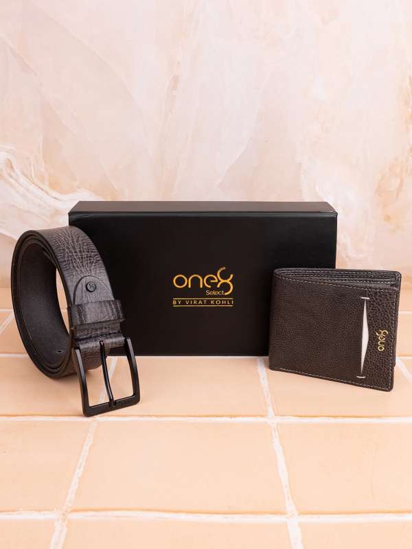 ONE8 by Virat Kohli Men's Premium Leather Accessories Gift Combo | Men Gift Set | Leather Belt | Leather Wallet | Leather Key Chain