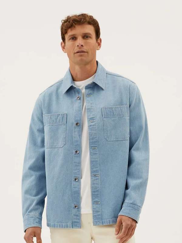 Marks and spencer mens denim sales shirt