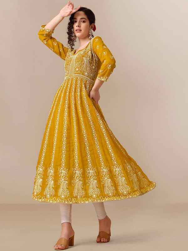 Yellow Brocade Readymade Long Anarkali Suit 196230-tuongthan.vn