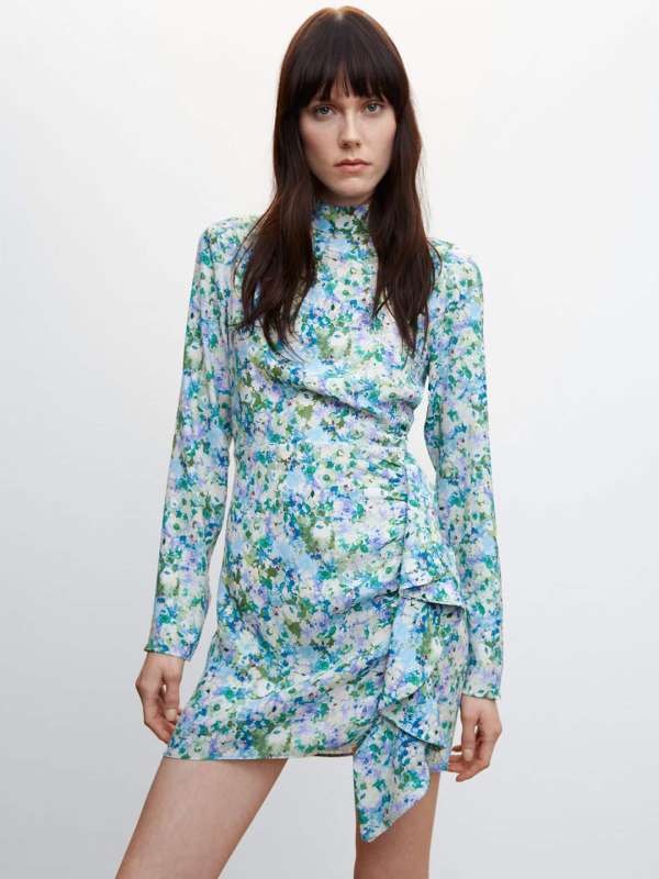 Mango blue floral dress hotsell