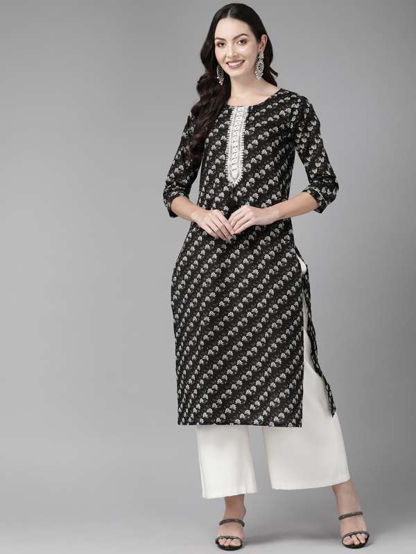 Rayon Lace Work Black Plain Stitched Straight Kurti  6037BLK  Stylish  dress designs Lovely dresses Fashion