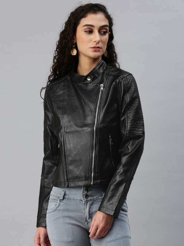 Leather jacket women myntra clearance