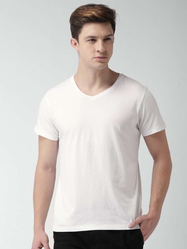 Plain white v outlet neck t shirt