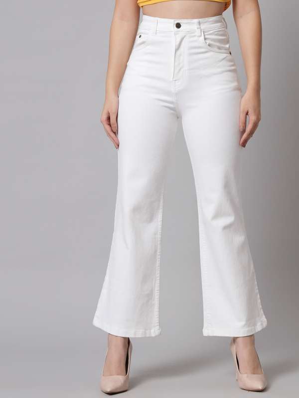Buy AngelFab Womens Wide Leg Flared JeansPantsTrouser Loose Fit High  Rise White Online at Best Prices in India  JioMart