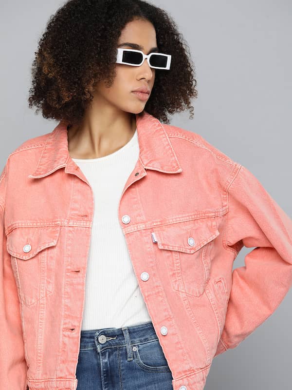 Elle Pink Denim Jacket Asymmetrical Side Zip Light Peach Baby Pink Women  80s S | eBay