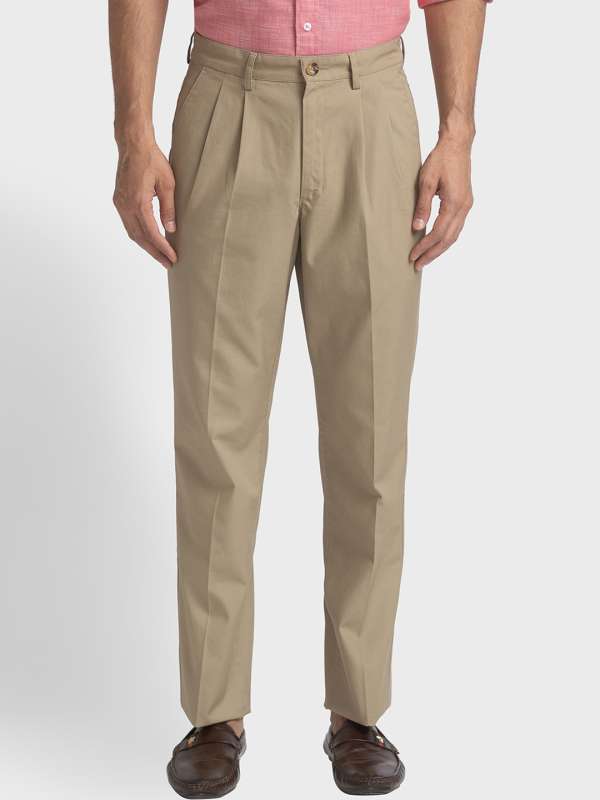 Buy Colorplus Beige Contemporary Fit Flat Front Trousers for Men Online   Tata CLiQ