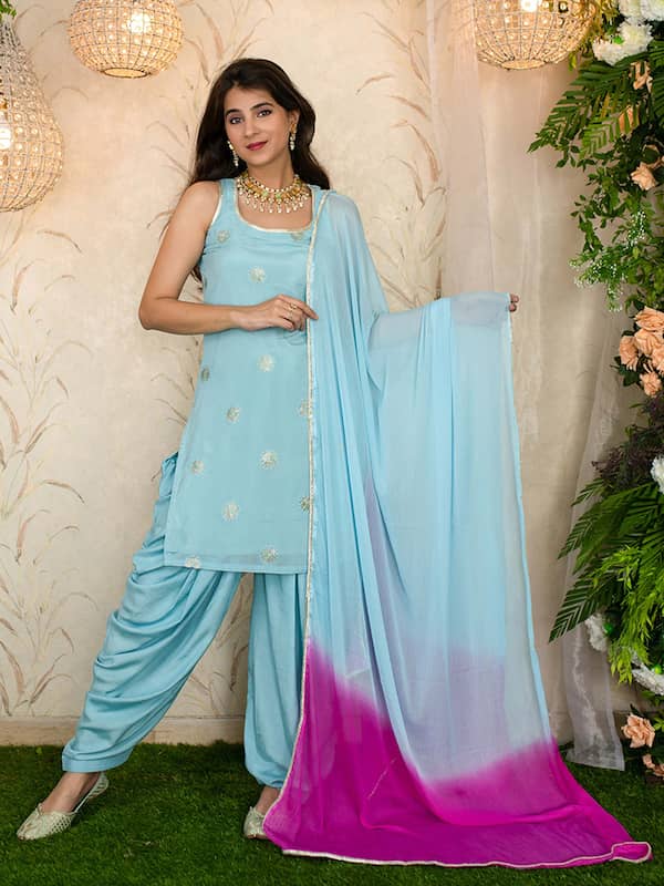 Buy Saka Designs Sleeveless Kurti And Patiala With Dupatta Bead Detailing   Golden Pink online  Looksgudin