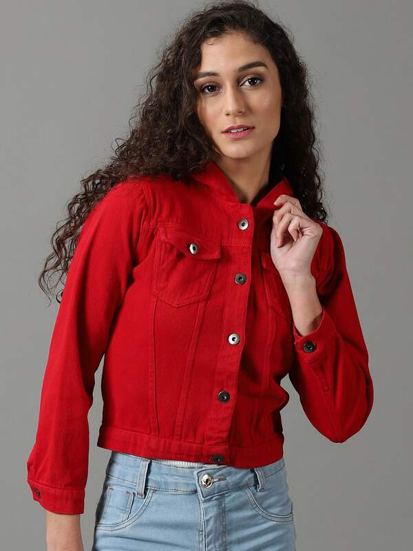 MIXT by Nykaa Fashion Denim  Buy MIXT by Nykaa Fashion Red Full Sleeves Crop  Denim Jacket Online  Nykaa Fashion