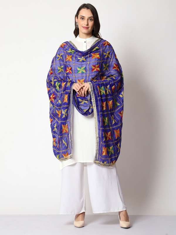 Plain suit with phulkari store dupatta