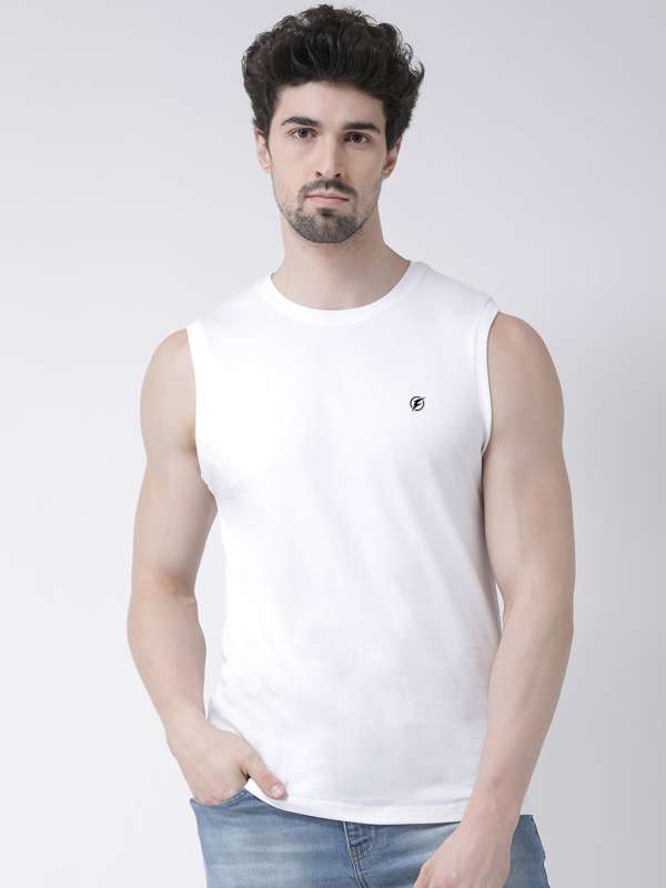 White sleeveless t shirt hot sale
