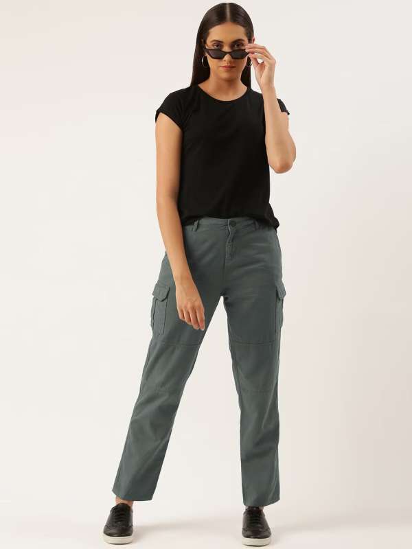Black Cotton Cuffed Cargo Trousers  New Look