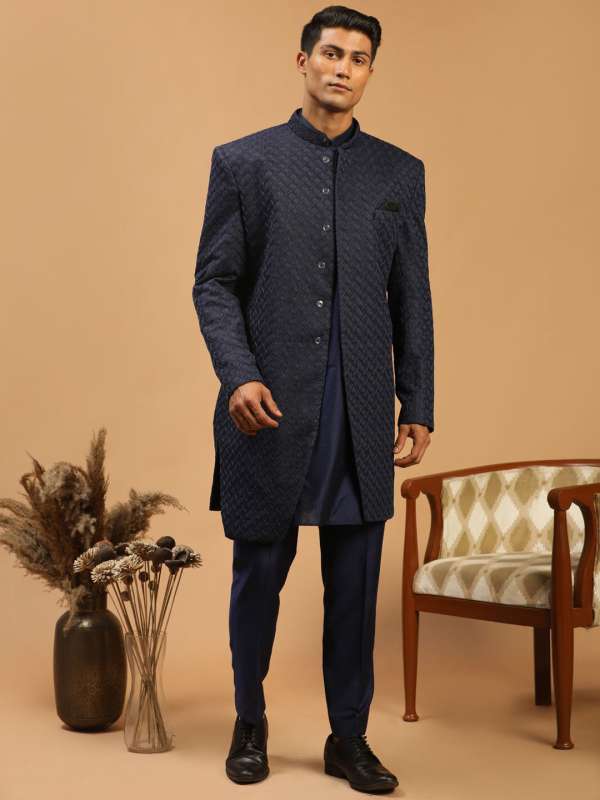 Mens Black Texture Pattern Sherwani With Black Solid Pant Set  Absolutely  Desi