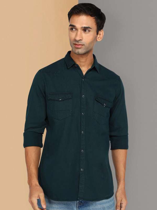 Green colour denim shirt online