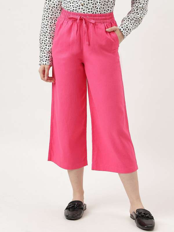 Pink Solid Culottes Buy Pink Solid Culottes online in India