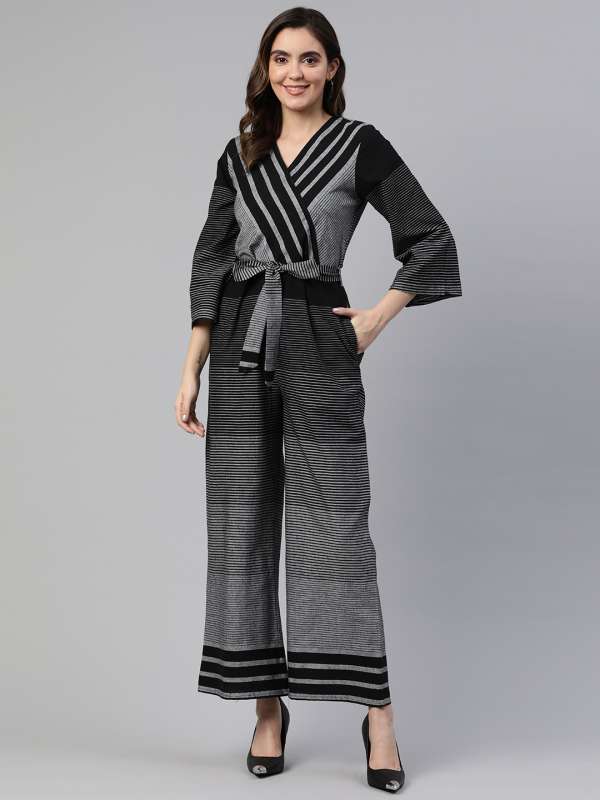 Striped jumpsuit myntra hotsell