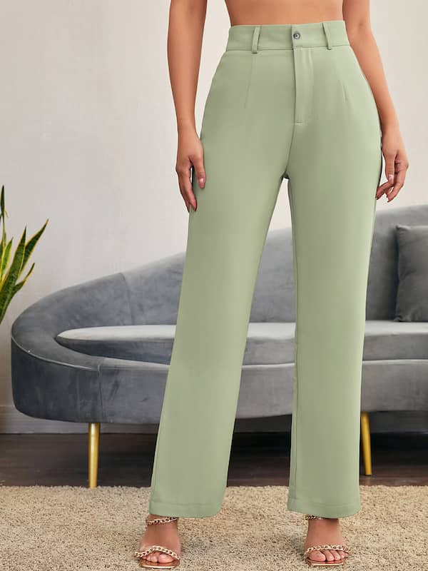 Flared viscose trousers  Lime green  Ladies  HM IN