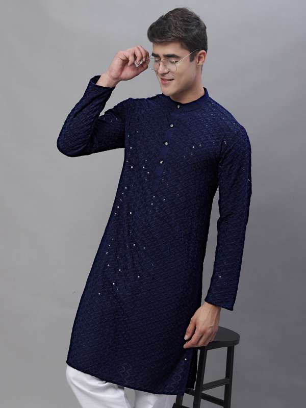 Navy blue kurta best sale and white pajama