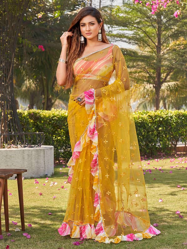 Printed Ruffle Saree at Rs.599/Piece in surat offer by Gayatri Family Shop