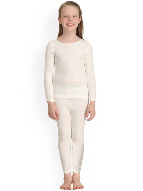  Girls Thermal Underwear Set (10/12, White) : Clothing