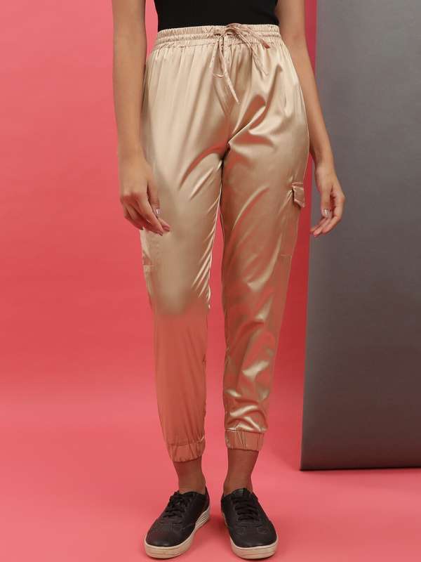 Rose gold satin joggers clearance