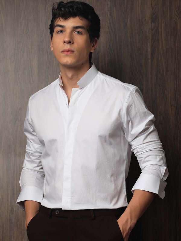 White shirt for deals men chinese collar